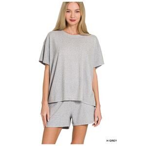 Zenana - Soft Melange Short Sleeve Tee & Shorts Set